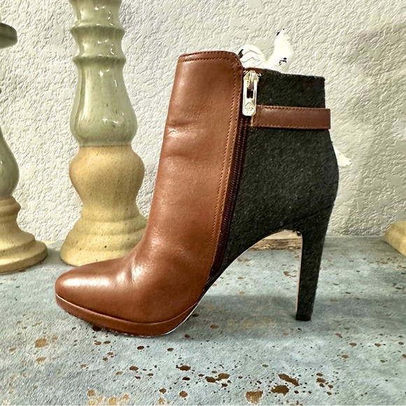 EUC Antonio Melani Brown Leather and Gray Wool Heeled Boots - Picture 2 of 16